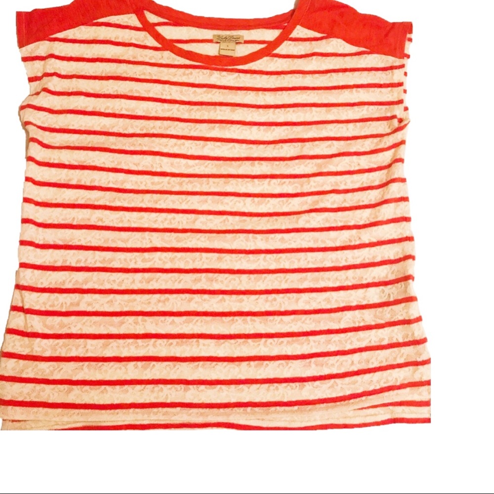 Lucky Brand SZ LG Women's Lace Cap Sleeve Stripe Seanna Dolman Top EUC - Picture 5 of 7